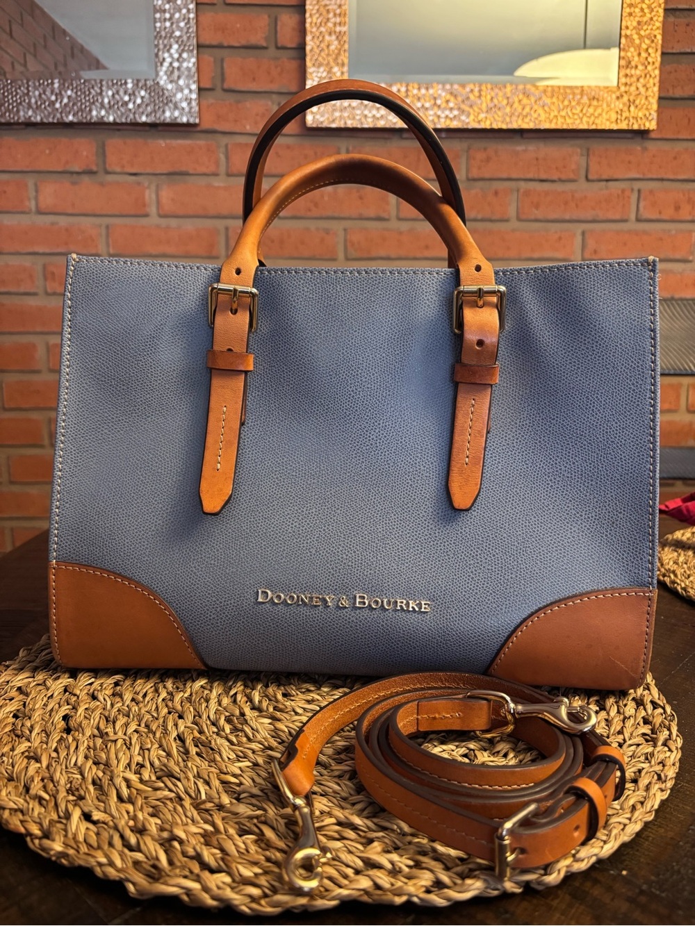 Dooney & Bourke Blue Satchel with Tan Leather Trim🤩🤩